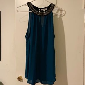 Teal beaded collar blouse